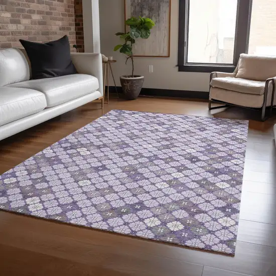 Lavender Gray And Ivory Geometric Washable Indoor Outdoor Area Rug Photo 6