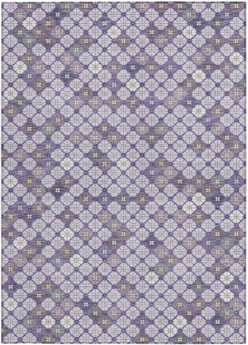 Lavender Gray And Ivory Geometric Washable Indoor Outdoor Area Rug Photo 4