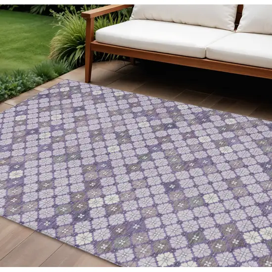 Lavender Gray And Ivory Geometric Washable Indoor Outdoor Area Rug Photo 2