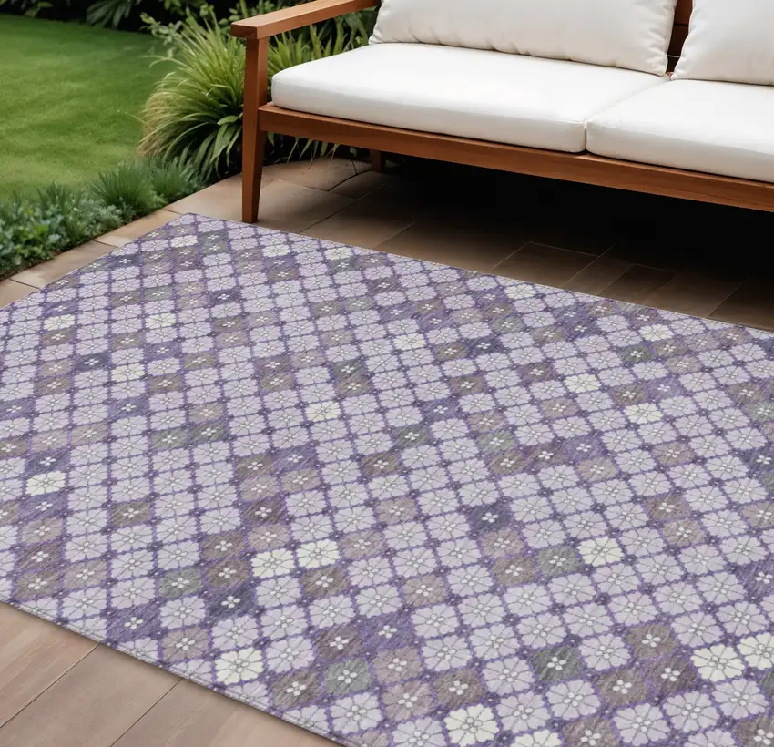 Lavender Gray And Ivory Geometric Washable Indoor Outdoor Area Rug Photo 2