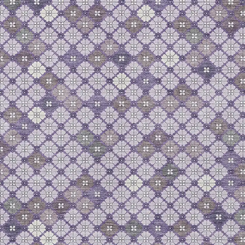 Lavender Gray And Ivory Geometric Washable Indoor Outdoor Area Rug Photo 3