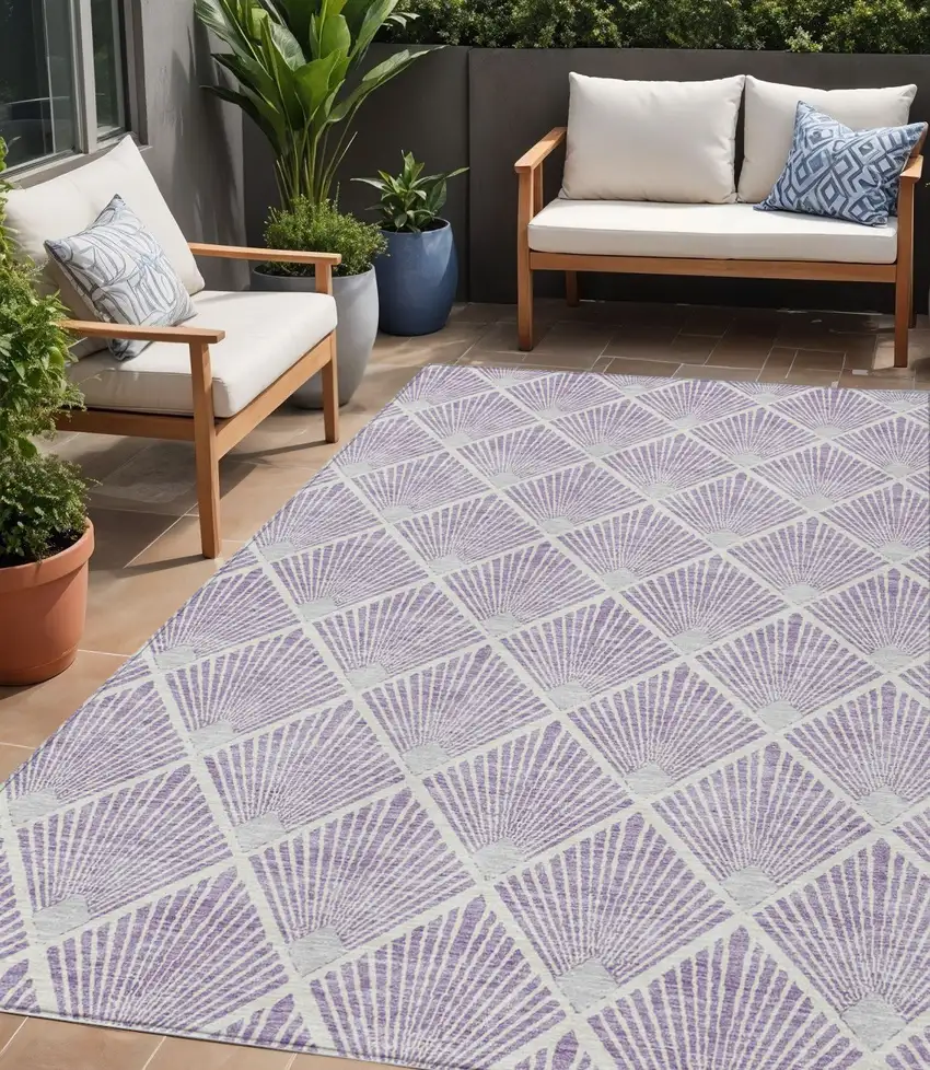 Lavender Gray And Ivory Geometric Washable Indoor Outdoor Area Rug Photo 1