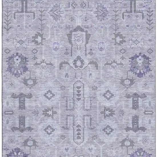 Lavender Gray And Ivory Oriental Washable Area Rug With UV Protection Photo 3