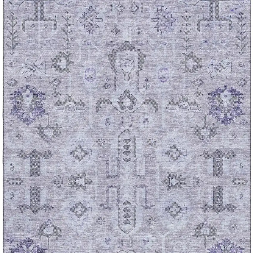 Lavender Gray And Ivory Oriental Washable Area Rug With UV Protection Photo 3
