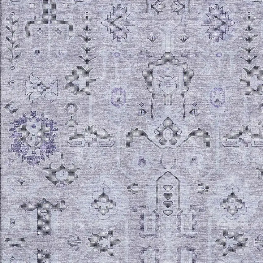 Lavender Gray And Ivory Oriental Washable Area Rug With UV Protection Photo 2