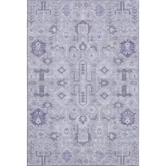 Lavender Gray And Ivory Oriental Washable Area Rug With UV Protection Photo 1