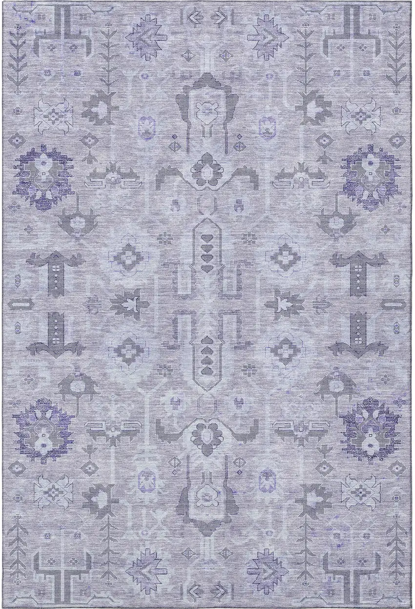 Lavender Gray And Ivory Oriental Washable Area Rug With UV Protection Photo 3