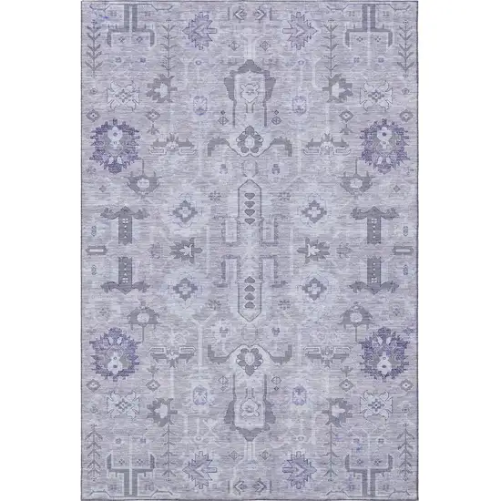 Lavender Gray And Ivory Oriental Washable Area Rug With UV Protection Photo 3