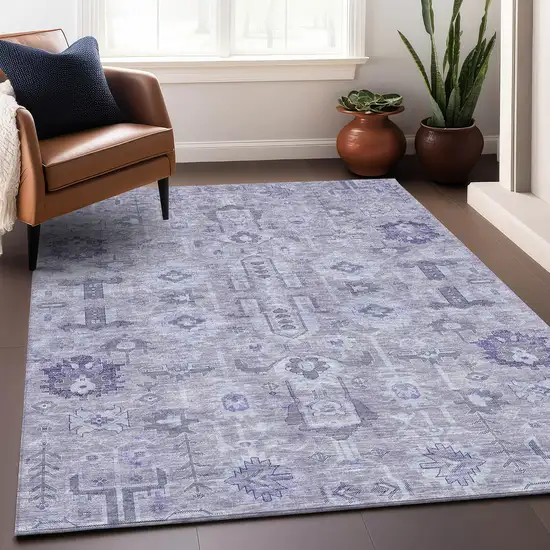 Lavender Gray And Ivory Oriental Washable Area Rug With UV Protection Photo 5