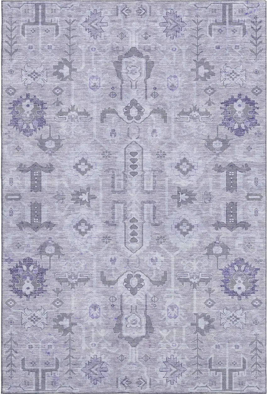 Lavender Gray And Ivory Oriental Washable Area Rug With UV Protection Photo 1