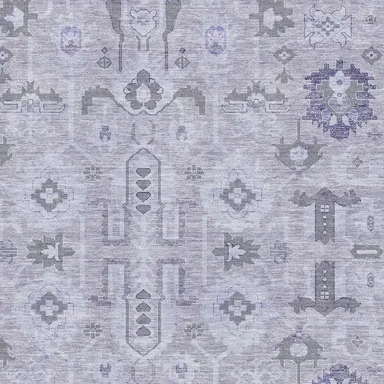 Lavender Gray And Ivory Oriental Washable Area Rug With UV Protection Photo 2