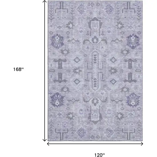 Lavender Gray And Ivory Oriental Washable Area Rug With UV Protection Photo 3