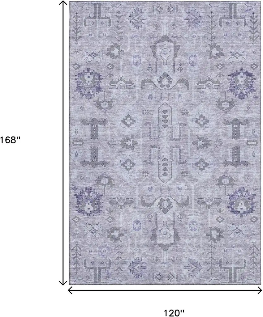 Lavender Gray And Ivory Oriental Washable Area Rug With UV Protection Photo 3