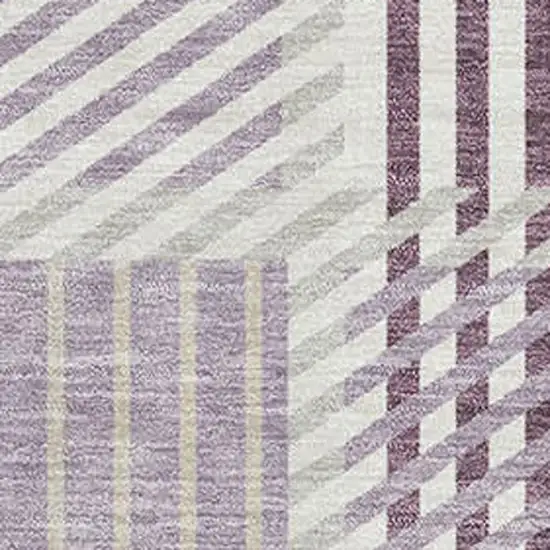 Lavender Gray And Ivory Plaid Washable Area Rug With UV Protection Photo 2