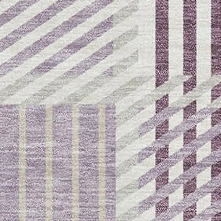 Lavender Gray And Ivory Plaid Washable Area Rug With UV Protection Photo 2