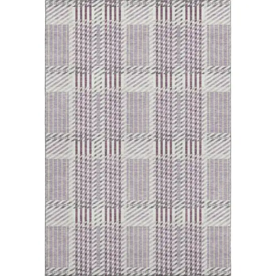 Lavender Gray And Ivory Plaid Washable Area Rug With UV Protection Photo 1