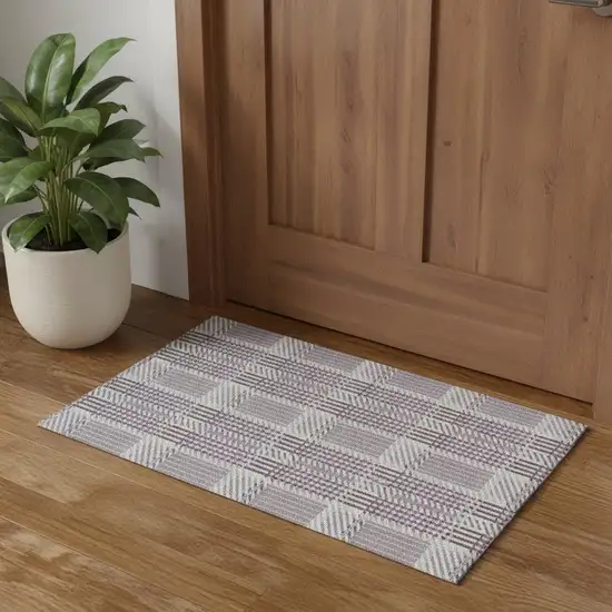Lavender Gray And Ivory Plaid Washable Area Rug With UV Protection Photo 1