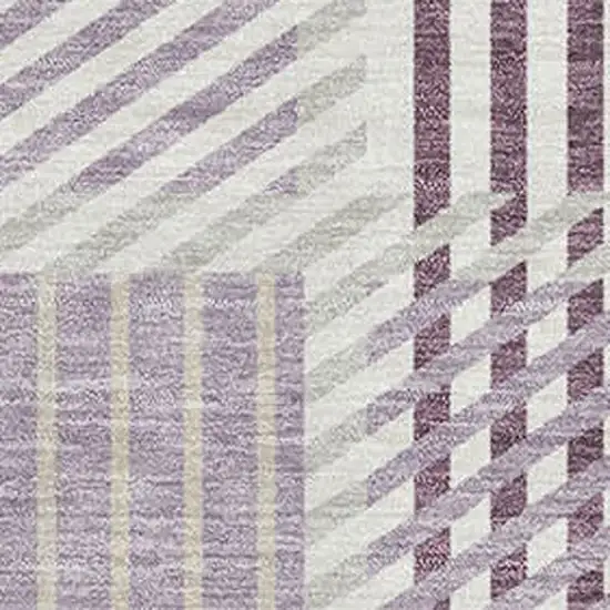 Lavender Gray And Ivory Plaid Washable Area Rug With UV Protection Photo 2