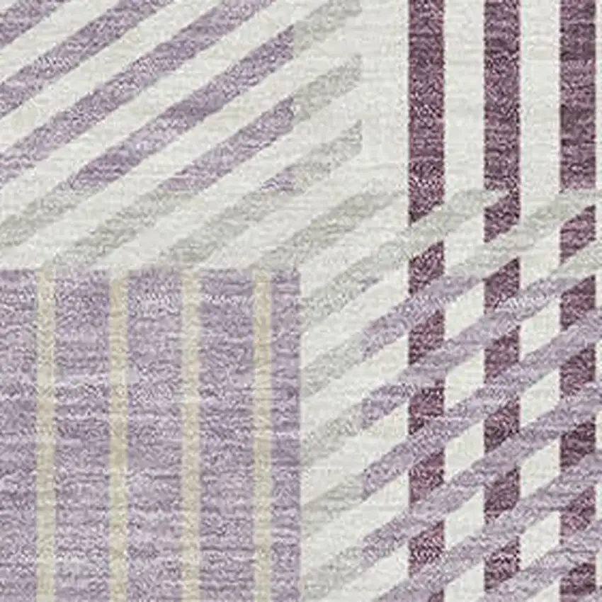 Lavender Gray And Ivory Plaid Washable Area Rug With UV Protection Photo 2