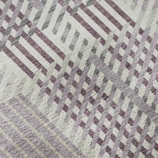 Lavender Gray And Ivory Plaid Washable Area Rug With UV Protection Photo 9