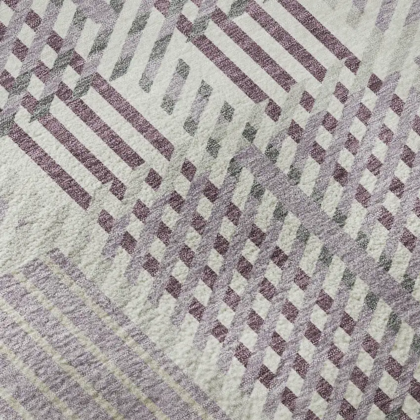 Lavender Gray And Ivory Plaid Washable Area Rug With UV Protection Photo 9