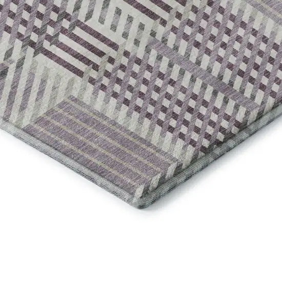 Lavender Gray And Ivory Plaid Washable Area Rug With UV Protection Photo 8