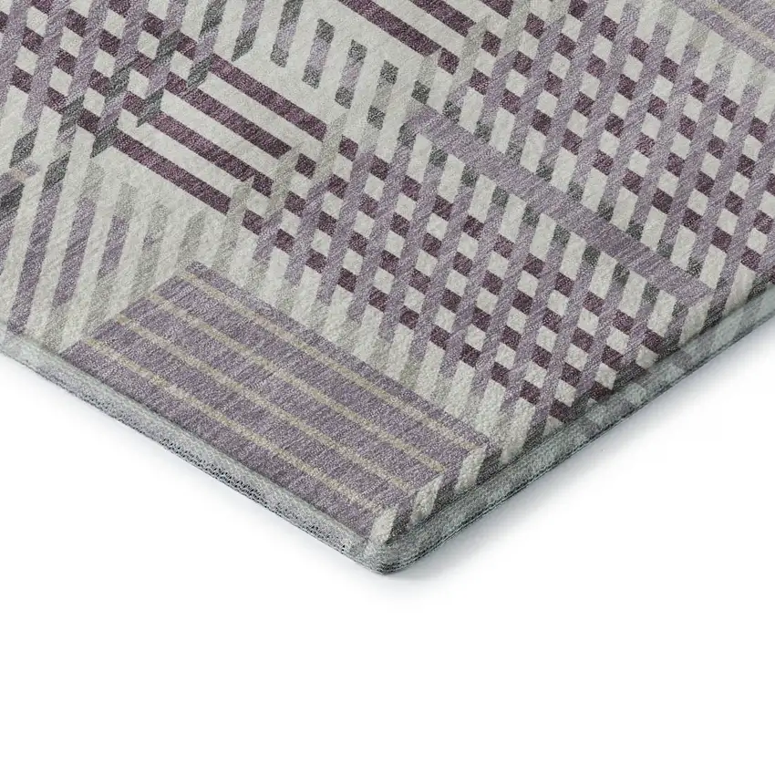Lavender Gray And Ivory Plaid Washable Area Rug With UV Protection Photo 8