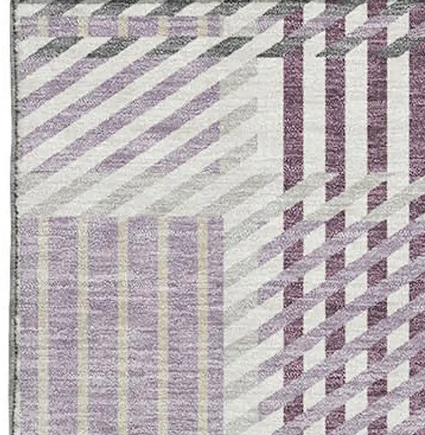 Lavender Gray And Ivory Plaid Washable Area Rug With UV Protection Photo 3