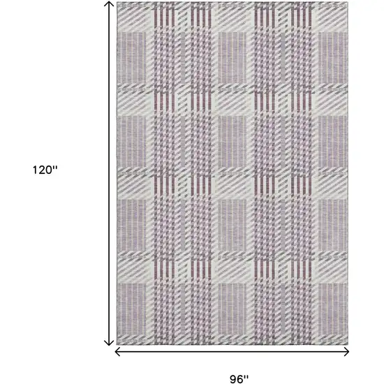 Lavender Gray And Ivory Plaid Washable Area Rug With UV Protection Photo 7