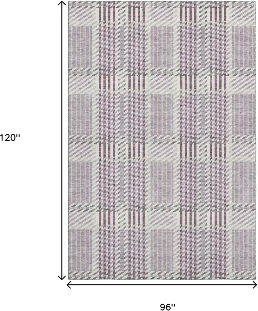 Lavender Gray And Ivory Plaid Washable Area Rug With UV Protection Photo 7