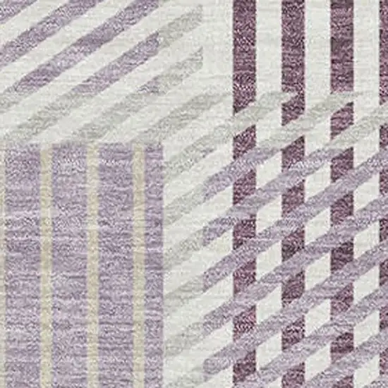 Lavender Gray And Ivory Plaid Washable Area Rug With UV Protection Photo 2