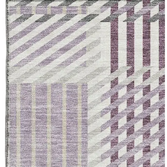 Lavender Gray And Ivory Plaid Washable Area Rug With UV Protection Photo 3