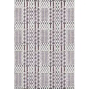 Photo of Lavender Gray And Ivory Plaid Washable Area Rug With UV Protection