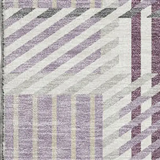 Lavender Gray And Ivory Plaid Washable Area Rug With UV Protection Photo 2