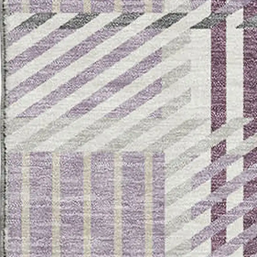 Lavender Gray And Ivory Plaid Washable Area Rug With UV Protection Photo 2