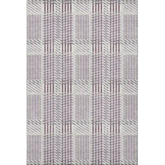 Lavender Gray And Ivory Plaid Washable Area Rug With UV Protection Photo 3