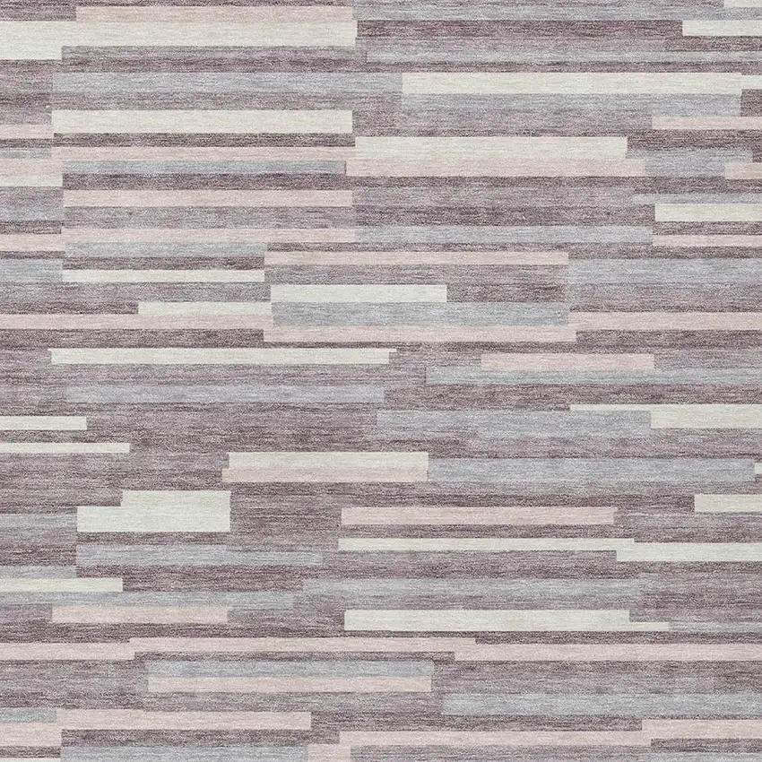 Lavender Gray And Ivory Striped Washable Indoor Outdoor Area Rug Photo 6