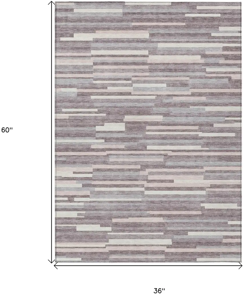 Lavender Gray And Ivory Striped Washable Indoor Outdoor Area Rug Photo 3