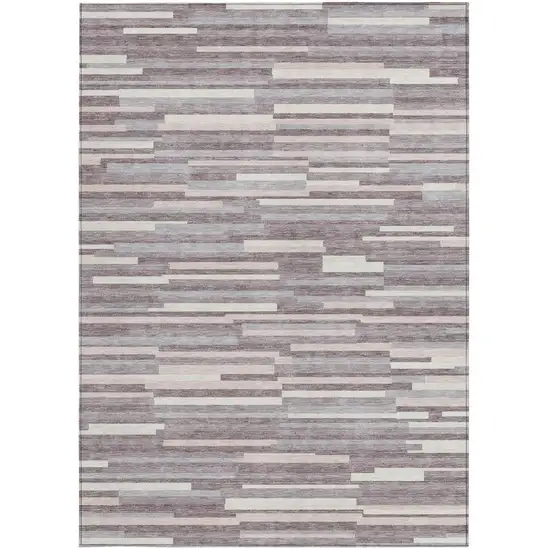 Lavender Gray And Ivory Striped Washable Indoor Outdoor Area Rug Photo 7