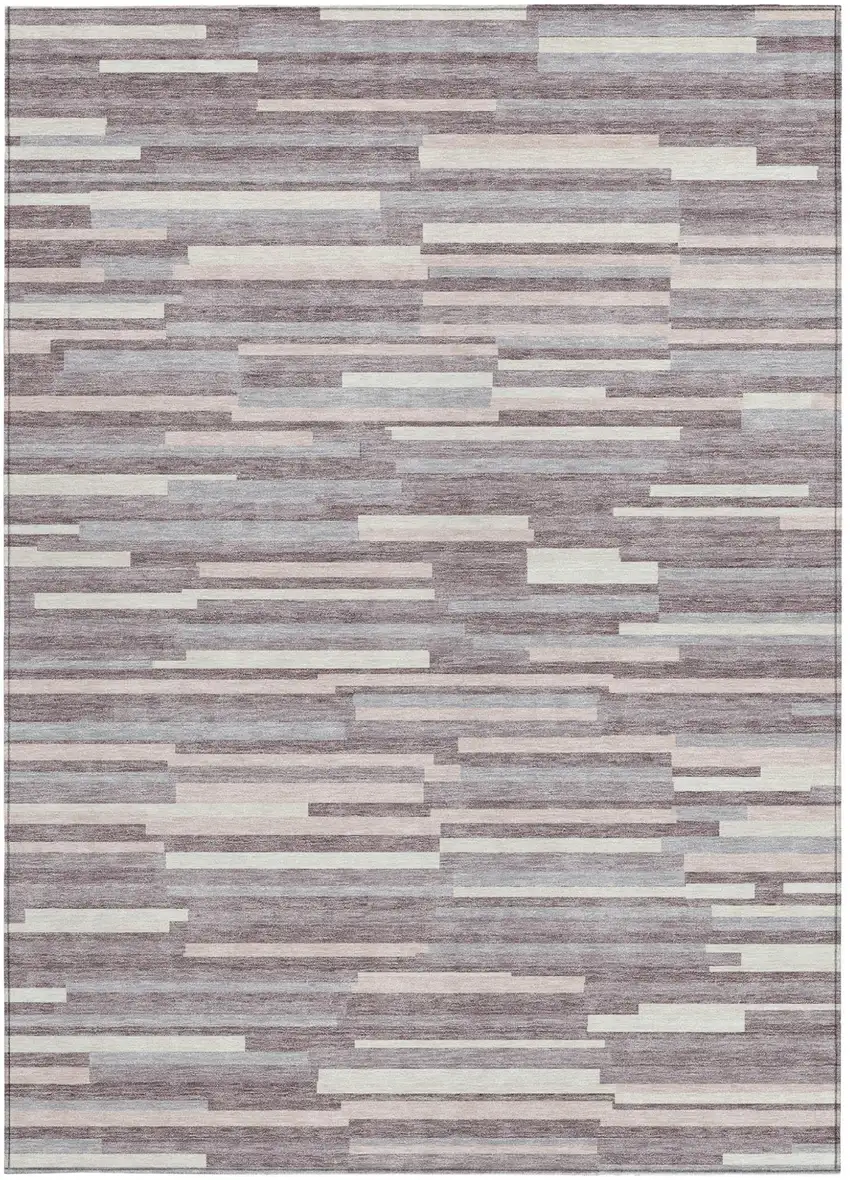 Lavender Gray And Ivory Striped Washable Indoor Outdoor Area Rug Photo 7