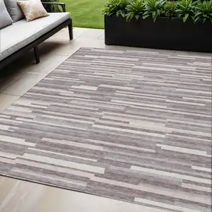 Photo of Lavender Gray And Ivory Striped Washable Indoor Outdoor Area Rug
