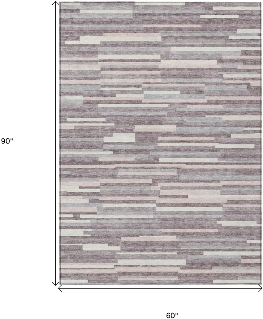 Lavender Gray And Ivory Striped Washable Indoor Outdoor Area Rug Photo 3