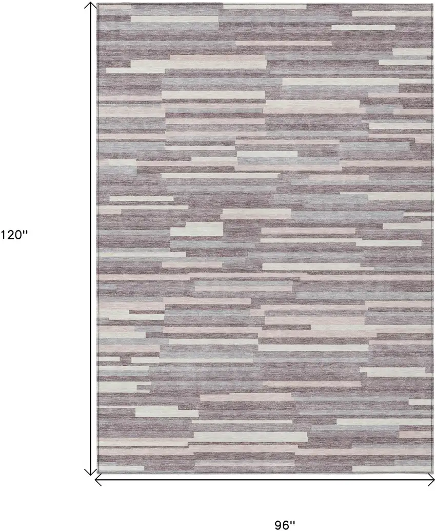 Lavender Gray And Ivory Striped Washable Indoor Outdoor Area Rug Photo 3