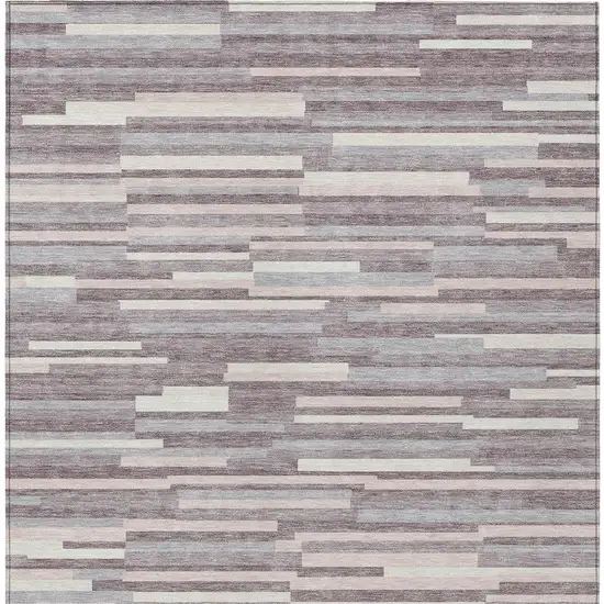 Lavender Gray And Ivory Striped Washable Indoor Outdoor Area Rug Photo 7
