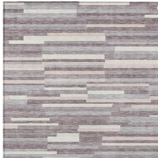Lavender Gray And Ivory Striped Washable Indoor Outdoor Area Rug Photo 6