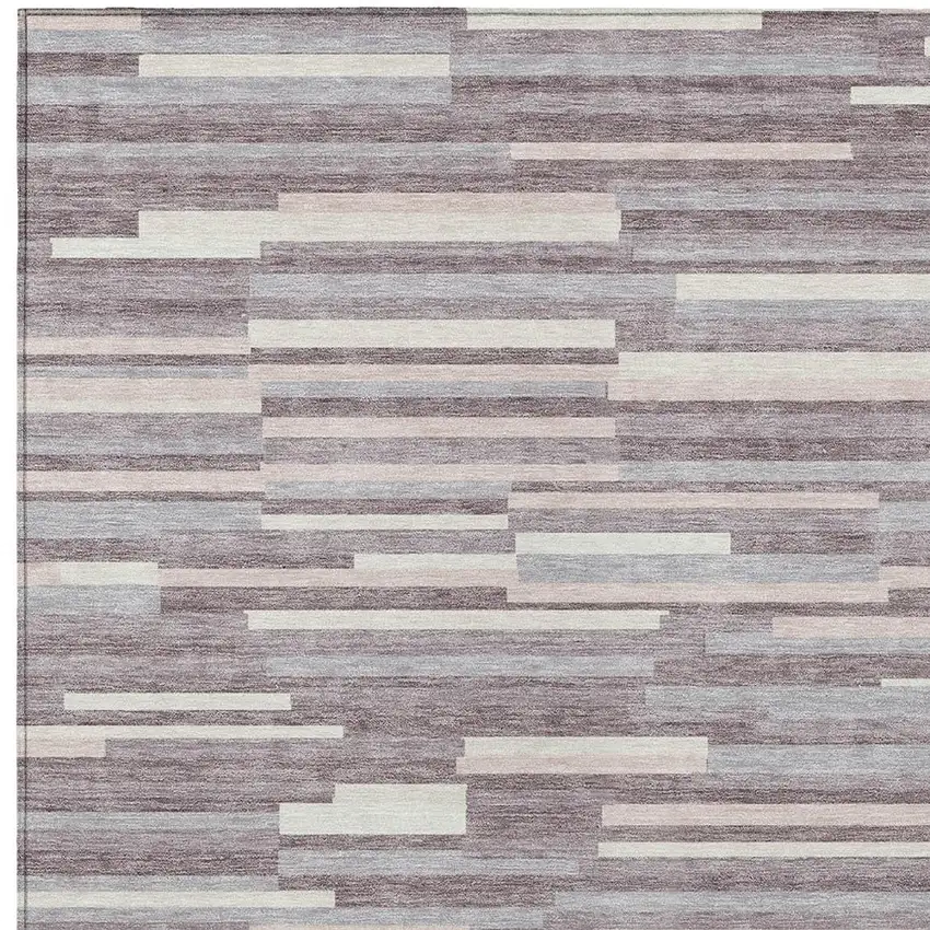 Lavender Gray And Ivory Striped Washable Indoor Outdoor Area Rug Photo 6