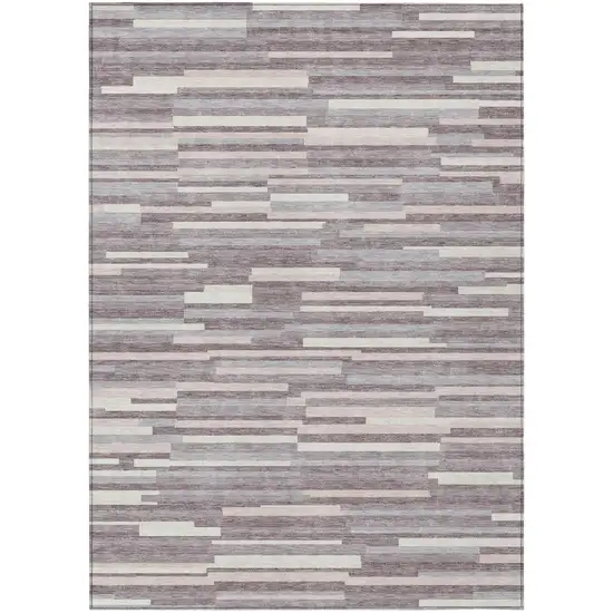 Lavender Gray And Ivory Striped Washable Indoor Outdoor Area Rug Photo 2
