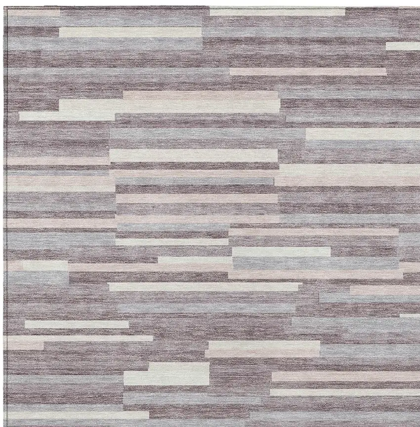 Lavender Gray And Ivory Striped Washable Indoor Outdoor Area Rug Photo 6
