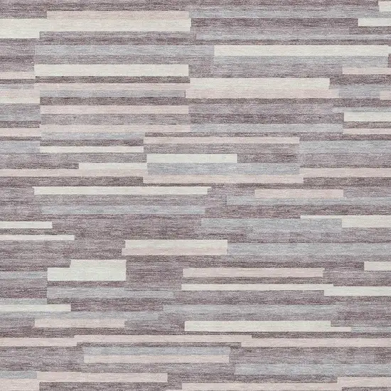 Lavender Gray And Ivory Striped Washable Indoor Outdoor Area Rug Photo 6