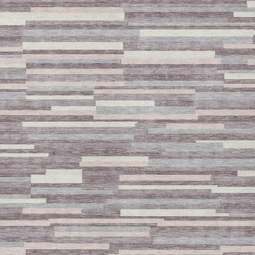 Lavender Gray And Ivory Striped Washable Indoor Outdoor Area Rug Photo 6